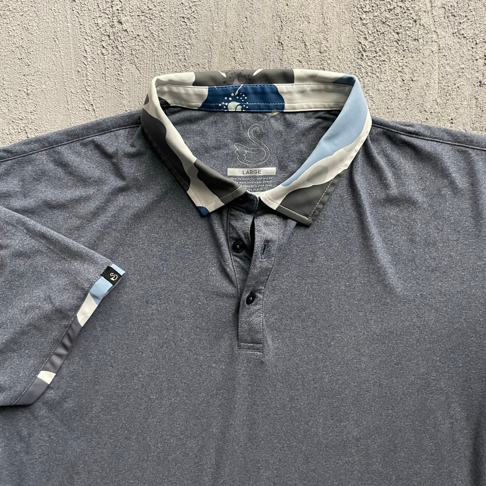 Floral Swannies Trim Performance Polo Shirt Mens Large Grey